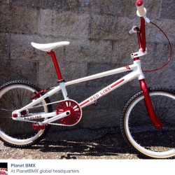 planetbmx:  Another bad-ass PlanetBMX custom! Redline anniversary Flight frame, with full retro treatment! Built by Steve. Follow us on Facebook to see our latest builds! #theadventuresofstevedominguez #redlinebmx #redlinebicycles #redlineflight #bmx