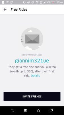 Heres my uber code use it if you want to try uber