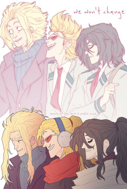 mortinfamiart: I’m going so insaaaaane for this serieeeeee  ¸.•*¨) ♫ ♪  [I know that a lot of ppl is drawing Toshinori with the U.A. uniform, at the same age of Yamada e Aizawa, but it’s really.. not? He should be more close to Endevour’s