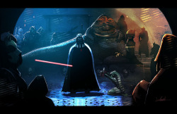 thecyberwolf:  Vader in Jabba’s Palace Created by Livio Ramondelli / Find this Artist on DeviantArt - Website - Twitter / More Arts from this artist on my Tumblr HERE