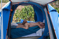 alongthehike: You were supposed to meet her camping with her friends in the afternoon, but decided to skip work and come in the morning.  As you arrive you see her in the distance emerging from the tent in a towel, heading to the showers.  On your way