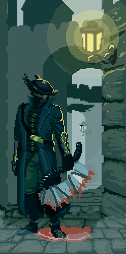 liquidxlead:  gamingpixels:  Bloodborne &amp; Dark Souls Pixel Fan Arts#1 Pixelated Bloodborne, #2 Bloodborne Wolves Big and #3 Concept of a Bloodborne demake about Eileen… by cannonbreed (Tumblr)#4 Bloodborne by hision#5 Dark Souls 2 Old Iron King