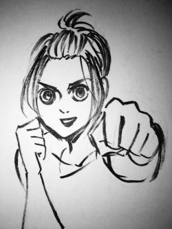 Isayama Hajime seems to have added a sketch of the new Shingeki no Kyojin character (Currently in the first Chapter 91 spoilers) on his blog! The pose is inspired by UFC.The character’s name is still TBD - when we find out for sure I will edit!Update: It