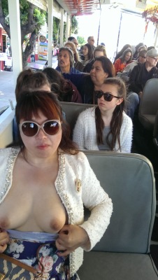 sluttychinesewife:  Open air bus, open air tits