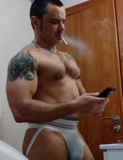 whatbustsmynut: Holy mother fuckin’ hell!!!! Talk about instant boner! Anybody know who this stud is?