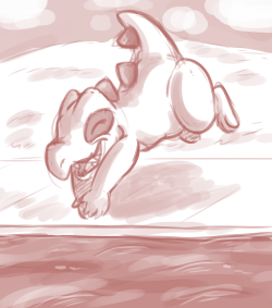 request: Draw a totodile diving into a swimming pool.
