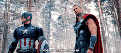 brightestbiochemist:    #i know they kinda did this by accident in the first avengers#but i wanna know#like were they just hanging out one day#drinking a couple of beers and talking about freedom and patriotism#when thor just sits straight up#‘bro’#steve