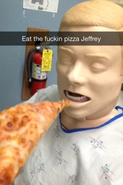 taurophobia:  one-handsome-devil:  So I was helping some friends shoot a PSA in the nursing department of our college and I had way too much fun with the uncanny training dummies. The JFK lookin’ one was my favorite, his name is Jeffrey.   HAHA