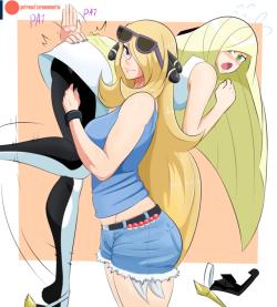 zeromomentaii:    Cynthia &amp; Lusamine fun.  Cynthia’s gunna show Lusamine how to be a good mom. These two are fun to draw together.   Support on Patreon for more content.  Patreon  @slbtumblng look at these cuties~!!! &lt;3 &lt;3 &lt;3 &lt;3