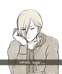 row-chan:  I’m sorry I haven’t posted for v long, so I’ll just drop this Yurio doodle from Twitter here  Otabek began using snapchat a lot more after meeting Yurio ;) 