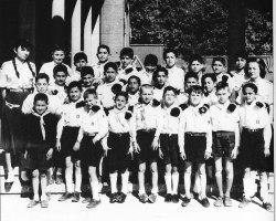 Farah Diba, with Iranian boyscouts 1956