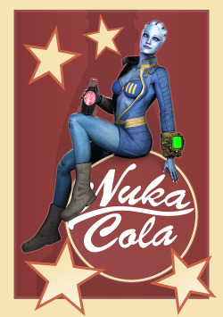 asarimaniac:    A commission from the wonderful SR1Normandy! An awesome crossover between 2 of my favorite games and Universes! That Beautiful Bombshell Liara advertising some Nuka Cola, I am Sold! 