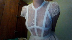 unicornkween:  I’m headed to bed My dress that I got comes apart into 2 pieces.  And the bottom is pretty sheer as well I feel like it’s gonna look bomb with some nice blackmilk leggings and a bra *nodnod* Off to skypes with Master. Had to type out