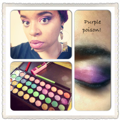 Pink and purple eyeshadow with purple lips. Brows done with maybelline express velvet black pencil. Perrywinkle eyeshadow on bottom lid with black mascara