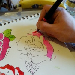 Copying another flower. #flowers #americantraditional #rose #pentelbrushpen #tattooflash #copic #artistsontumblr