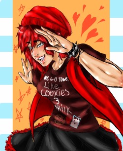 A little gift for Dani (AKA snow-white-and-little-red) to commemorate her Role playing Ruby Rose @ little-red-riding-rose and being absolutely perfect at it cough Ruby ina beanie cuz you love yours so match and the cookies and milk shirt COUGH