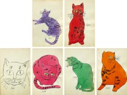jettrinks:  25 Cats Named Sam and One Blue Pussy by Andy Warhol, 1950’s.  &ldquo;Andy Warhol loved cats, reputedly keeping as many as twenty-five in the Lexington Avenue apartment he shared with his mother. The book comprises sixteen lithographs of