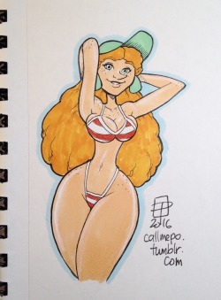 pinupsushi: One more doodle of the girl from the Disney short. to cap off another sketchbook. I was thinking since it looked like a Brazilian-like beach city, she should be appropriately attired.  @slbtumblng &lt; |D’‘‘‘