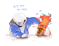 yesyooduck:  sans &amp; kid grillby hmmm,,,may be.. i Think grillby younger than sans 