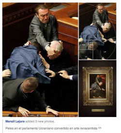 shellbow:  contemporaryelfinchild:  nowisthewinter:  peternyc:  Photo of a fight in the Ukranian Parliament or Renaissance painting?   Slap them all in togas instead of suits and it would perfect  It also follows a pyramidal composition!  However, I