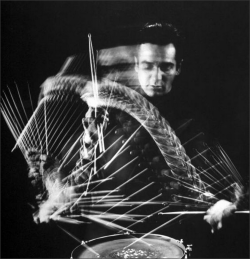 1950sunlimited:  Gene Krupa Jam Session, 1941 Drummer Gene Krupa playing drum at Gjon Mili’s studio. New York, NY photos: Gjon Mili 
