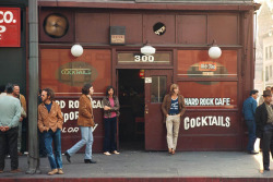 soundsof71:The Doors, LA 1969, by Henry Diltz. “This is the original Hard Rock Cafe in Downtown, LA. It opened in the 30’s. After the Morrison Hotel album photo shoot, Jim wanted to get a drink, so Henry and The Doors headed for Skid Row where there