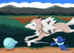 sleepysealion:  Fetch! (Done as a request of Popplio playing with Lycanroc.)