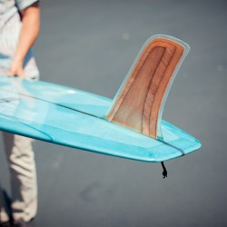 almondsurfboards:  Plywood Huck fin, hand foiled by gully #almondsurfboards (at Almond Surfboards) 