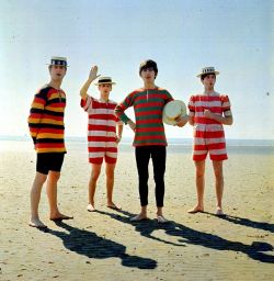 The Beatles on the beach in 1963 - Photograph by Dezo Hoffman