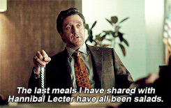 newfluffytown:  Dr. Frederick Chilton in Futamono  I am grateful that I have trouble digesting animal proteins, as the last meals I have shared with Hannibal Lecter have all been salads.    Literally the only character who knows what&rsquo;s going on