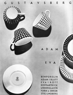 scandinaviancollectors:  STIG LINDBERG, advertising for Adam &amp; Eva bone china service, 1959, manufactured by Gustavsberg, Sweden. / design-is-fine 