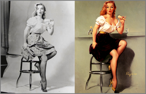 pinups-and-powerful-girls:  Elvgren pin-ups, model shots compared to paintings.