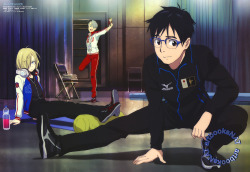 artbooksnat:   Yuri!!! on Ice (ユーリ!!! on ICE) Yuri!!! on Ice makes a poster debut in the November issue of Animedia Magazine (Amazon Japan | eBay), with both Yuris and Victor getting ready to train in art by key animator Mariko Kawamoto (川元まりこ).