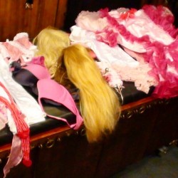 It takes a lot of gear to make a #sissy #crossdresser look good for the cameras! #femdom #mistress #bdsm #kinky #sexy #aliceinbondageland #sanfrancisco #California #dungeon #lingerie #vintagelingerie #wig #makeover #feminization #makeup #transformation