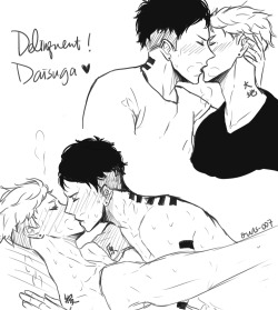 yaoitrance:  owls-007:  White Day ft. Delinquent! Daisuga (｀◔ ω ◔´) ♥ ♥ ♥ –&gt; Delinquent! Suga/Asahi/Daichi  thank u thot gods for this blessing