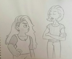 poppygalef:  Ah yes the squabbling girlfriends! This is my take is on them in a human AU. Amethyst seems like someone who would have a side buzz. In the bottom one: Imagine Pearl shrieking “AMETHYYYYST” in the background. Ame is definitely sleeping
