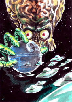 scotchcornerart:  Nice Death Star. We’ll take it! Re-watched Mars Attacks last Friday and got the urge to do some Mars Attacks Star Wars watercolour sketches. Nice to pick up a brush and do something quick. 