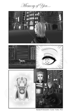 skysabri9:  Memory of You…What if one day, Larxene was walking by the cold and empty streets of The World That Never Was and suddenly… Saw a kitty with features that reminded her of her beloved friend?