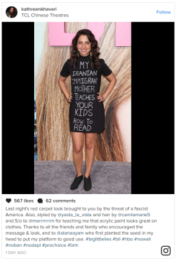 profeminist:   Actress Kathreen Khavari Has A Pretty Blunt Message For Trump On Her Dress   fuck yeah