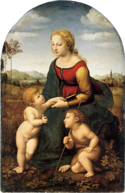 Raffaello Sanzio (1483-1520), Madonna and Child with saint Giovannino (known as La belle Jardinière), 1507; oil on poplar wood, 122 x 80 cm; Louvre