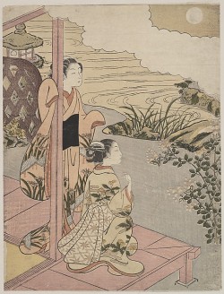 Centuriespast:  Two Girls On A Veranda Beside A Stream With The Moon Suzuki Harunobu