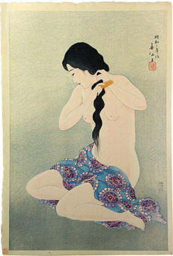 Combing Her Hair, by Natori Shunsen. From The Female Image: 20th Century Prints of Japanese Beauties.