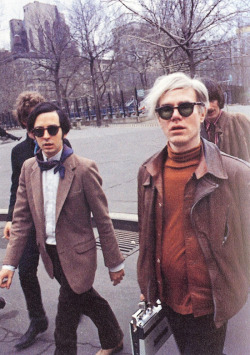 stu-sutcliffes:  Billy Name, Andy Warhol, Sterling Morrison, Fred Hughes, Lou Reed, Paul Morrissey and Viva — on the way to John Cale’s wedding to Betsey Johnson, 1968
