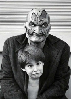 80slove:  Freddy Krueger &amp; Miko Hughes (Full House, Pet Sematary) on the set of Wes Cravens New Nightmare 