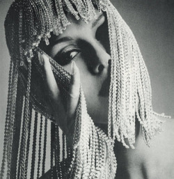 mondfaenger: Rhinestone headdress by Peter Bateman for Vogue UK, 1966  Photo by Guy Bourdin  © Guy Bourdin Estate   