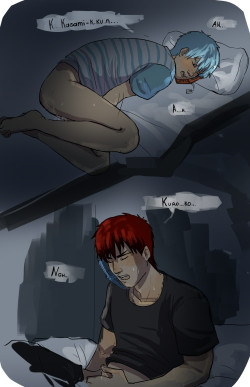 creamcroissant:  NSFW!!Weekly OTP AU - Distance (or something like that??¿) So i thought about Kagami and Kuroko trying phone sex… It’s my first time posting something nsfw and im a little bit nervous SORRY !!Im doing the otp meme au with this lil