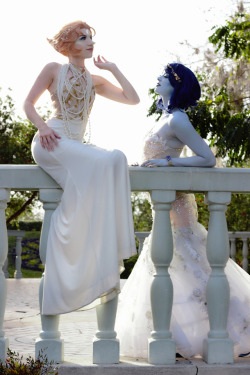 kellykirstein:A Smile and A Song Cosplay (on Instagram and FB only) as Pearl, myself as Lapis. From our Gem Harvest inspired Wedding shoot. 