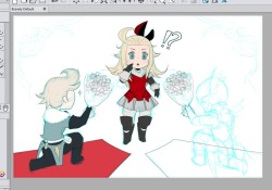 More update on my Ringabel/Alternis/Edea print!! Gaaaah, I&rsquo;m never drawing a bouquet of roses again! So many petals and leavels and whatnot&hellip;! Anyway, I&rsquo;ve gotten the basic inking of Edea and Ringabel done, wooooo! My only nightmare