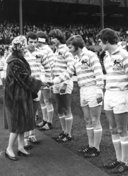 Queen Elizabeth II meeting the Cambridge team before an Oxford v Cambridge rugby match at Twickenham (1972)