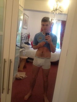whitemasters:    ben from manchester in his fot top and ex girlfriends thong, seriously hoy guy :)  fuck those english boys! 